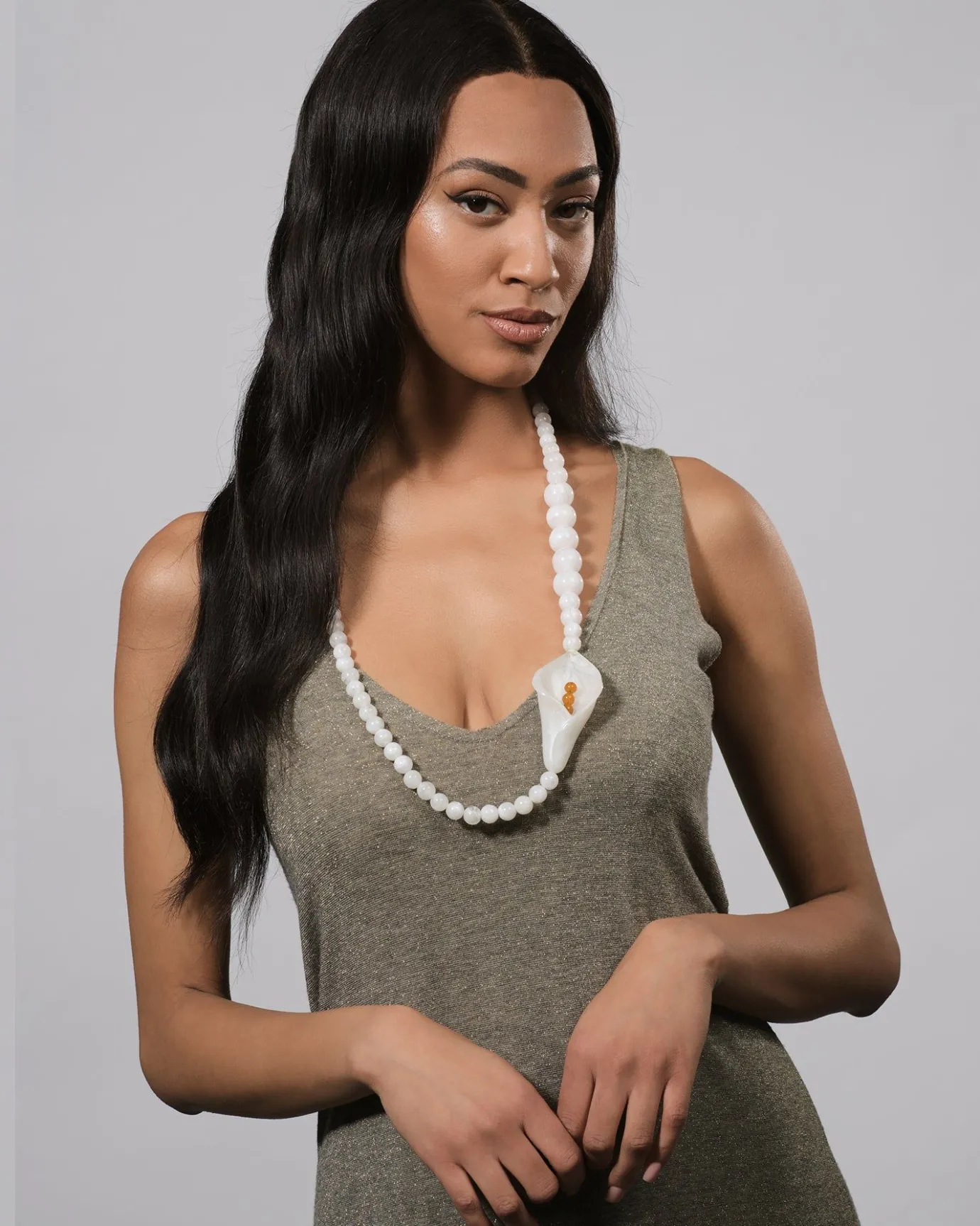 Women Alembika Accessories<Lily Bead Necklace, White