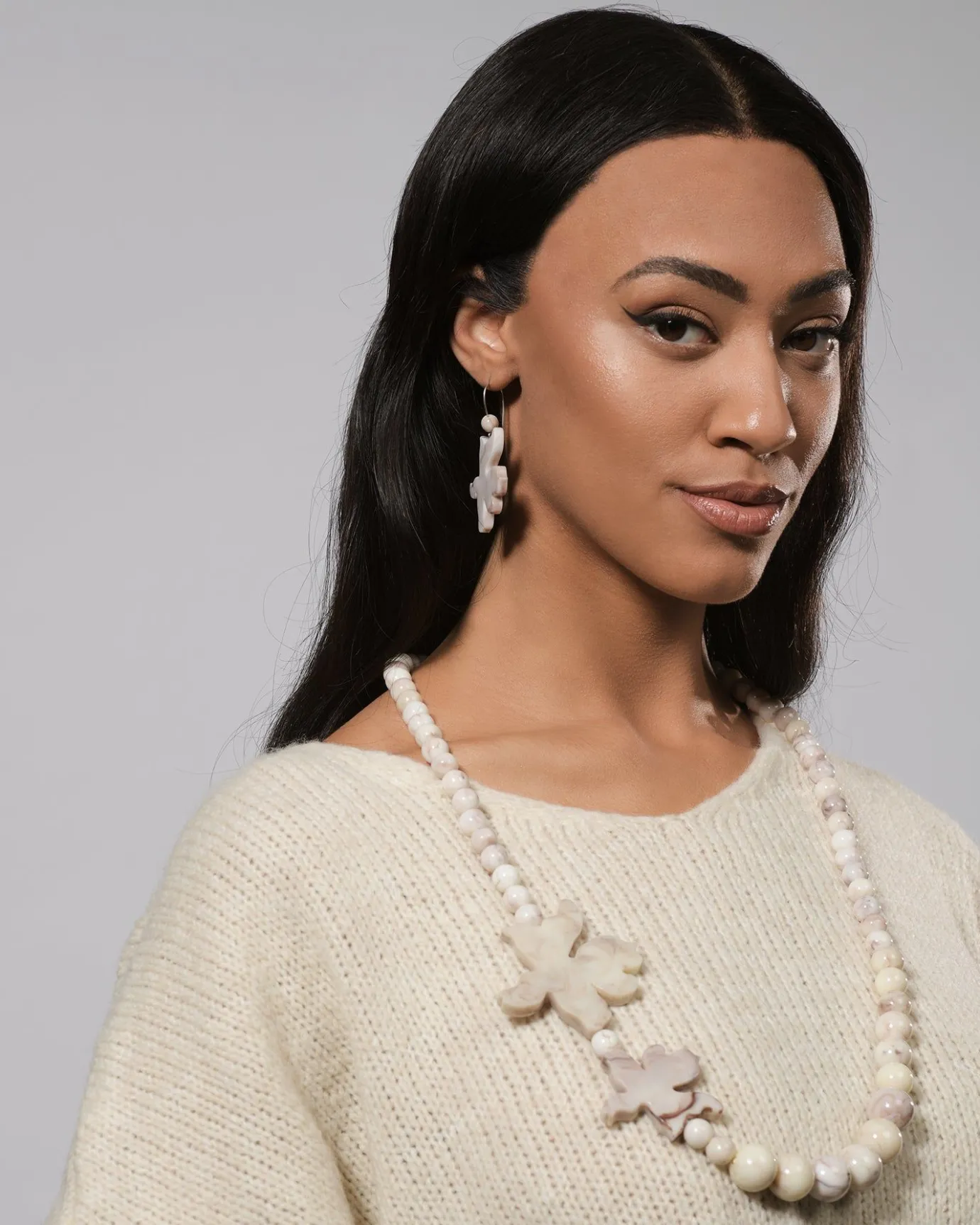 Women Alembika Accessories<Lotus Hook & Bead Earrings, Oat