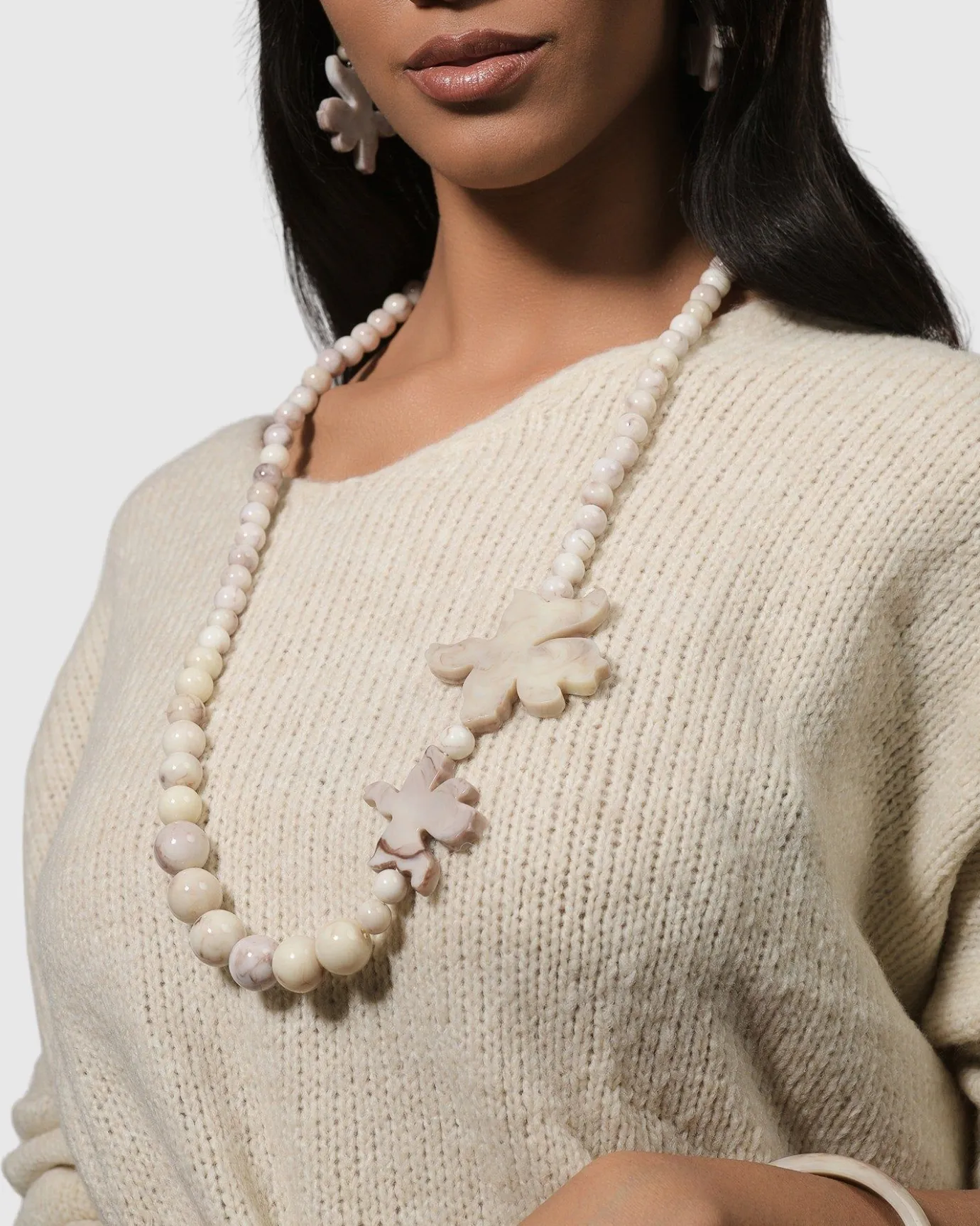 Women Alembika Accessories<Lotus Hook & Bead Earrings, Oat