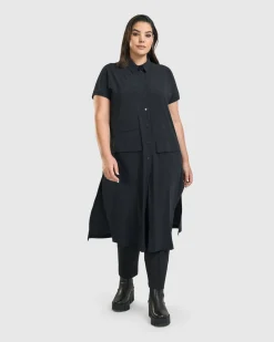 Women Alembika Plus<Matrix Short Sleeve Duster, Black