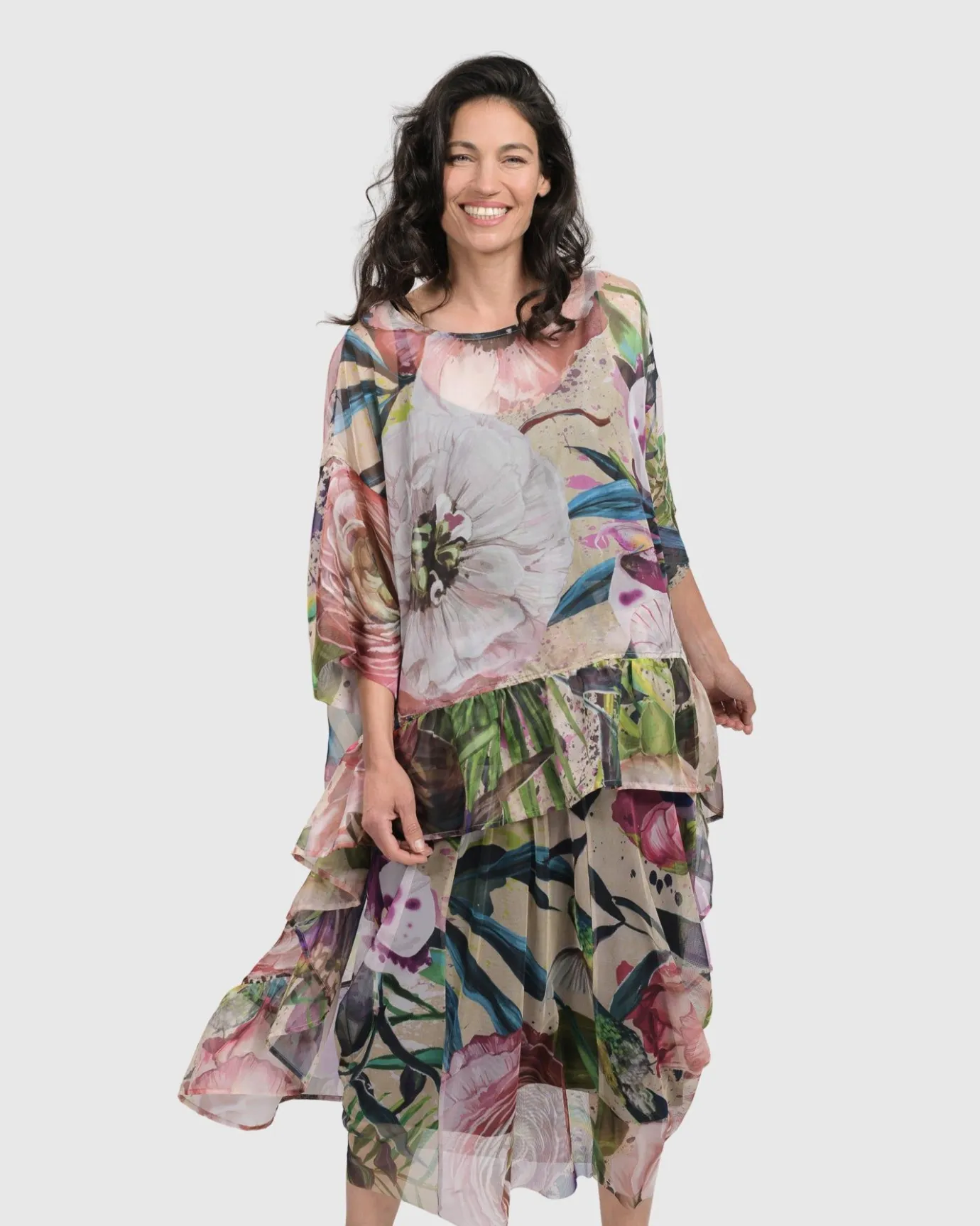 Women Alembika Plus<Moonflower Hi Lo Tunic Top, Bouquet