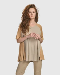 Women Alembika Tops & Tunics<Oasis Colorblock Trapeze Top, Tan