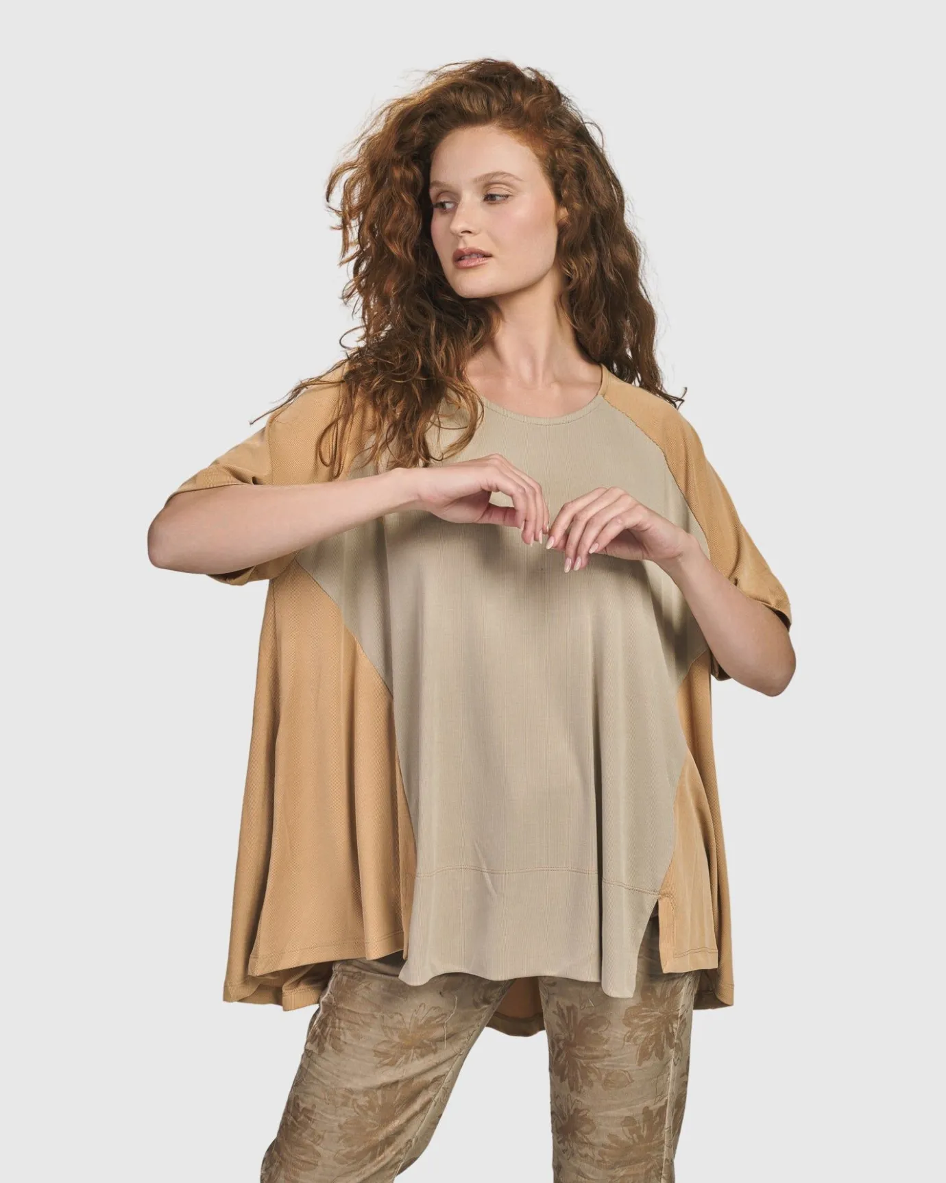 Women Alembika Tops & Tunics<Oasis Colorblock Trapeze Top, Tan