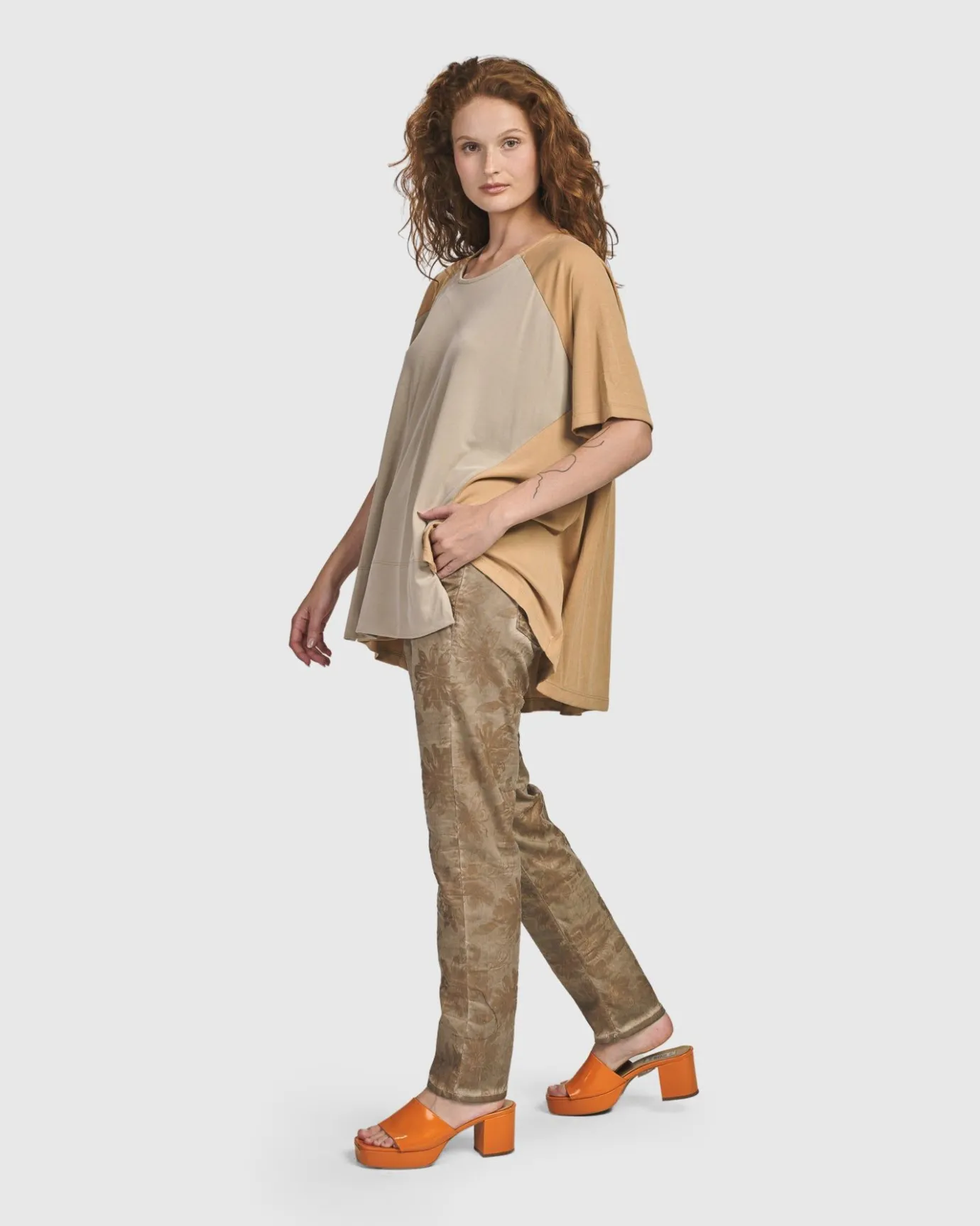 Women Alembika Tops & Tunics<Oasis Colorblock Trapeze Top, Tan