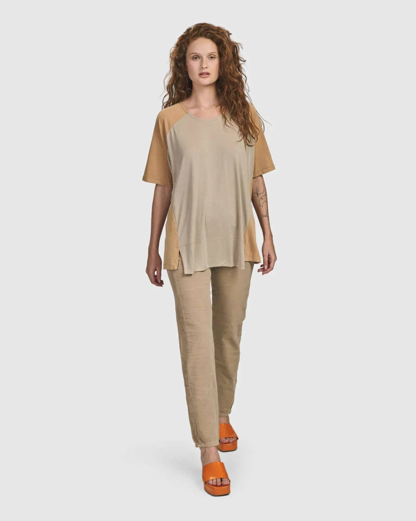 Women Alembika Tops & Tunics<Oasis Colorblock Trapeze Top, Tan