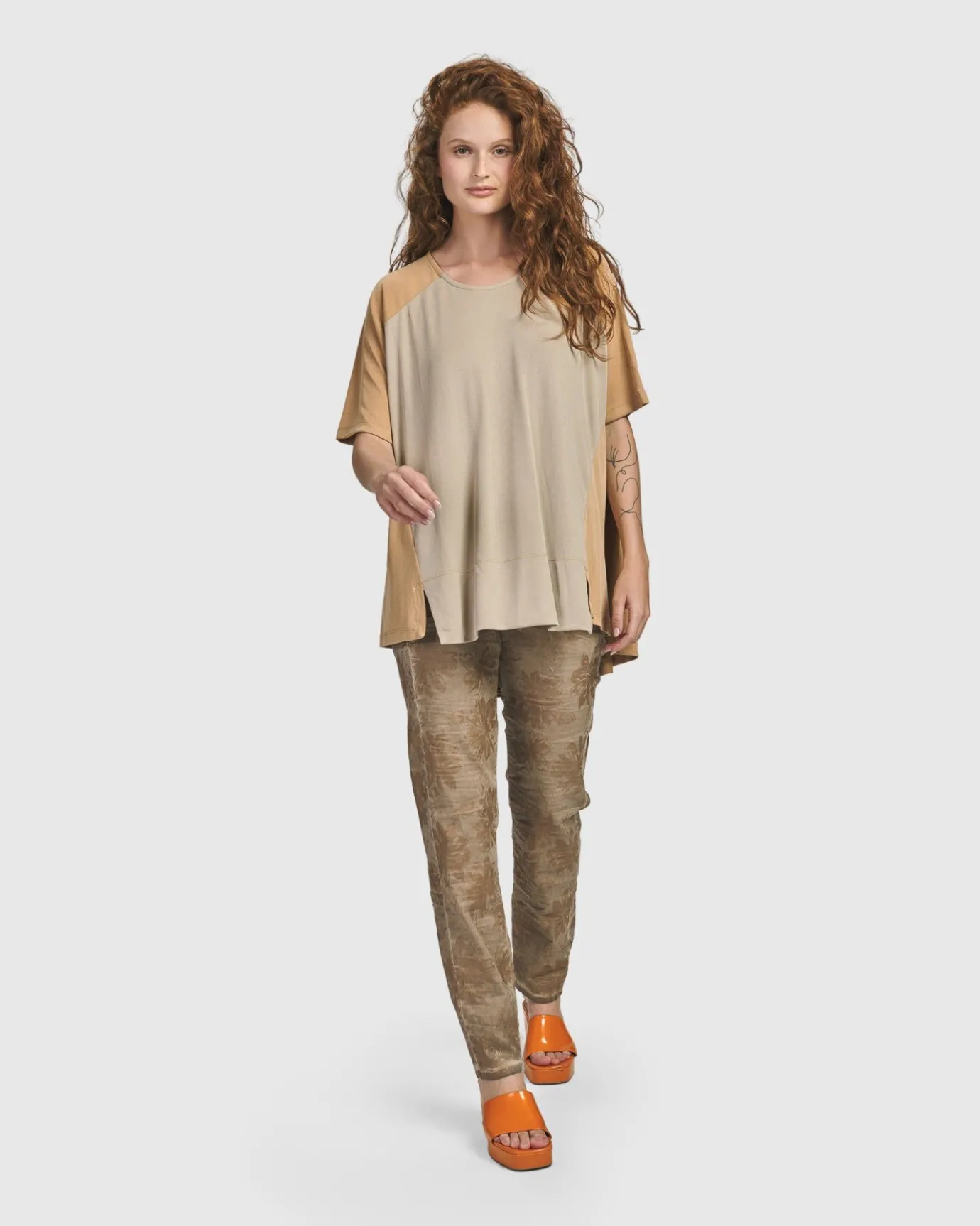 Women Alembika Tops & Tunics<Oasis Colorblock Trapeze Top, Tan