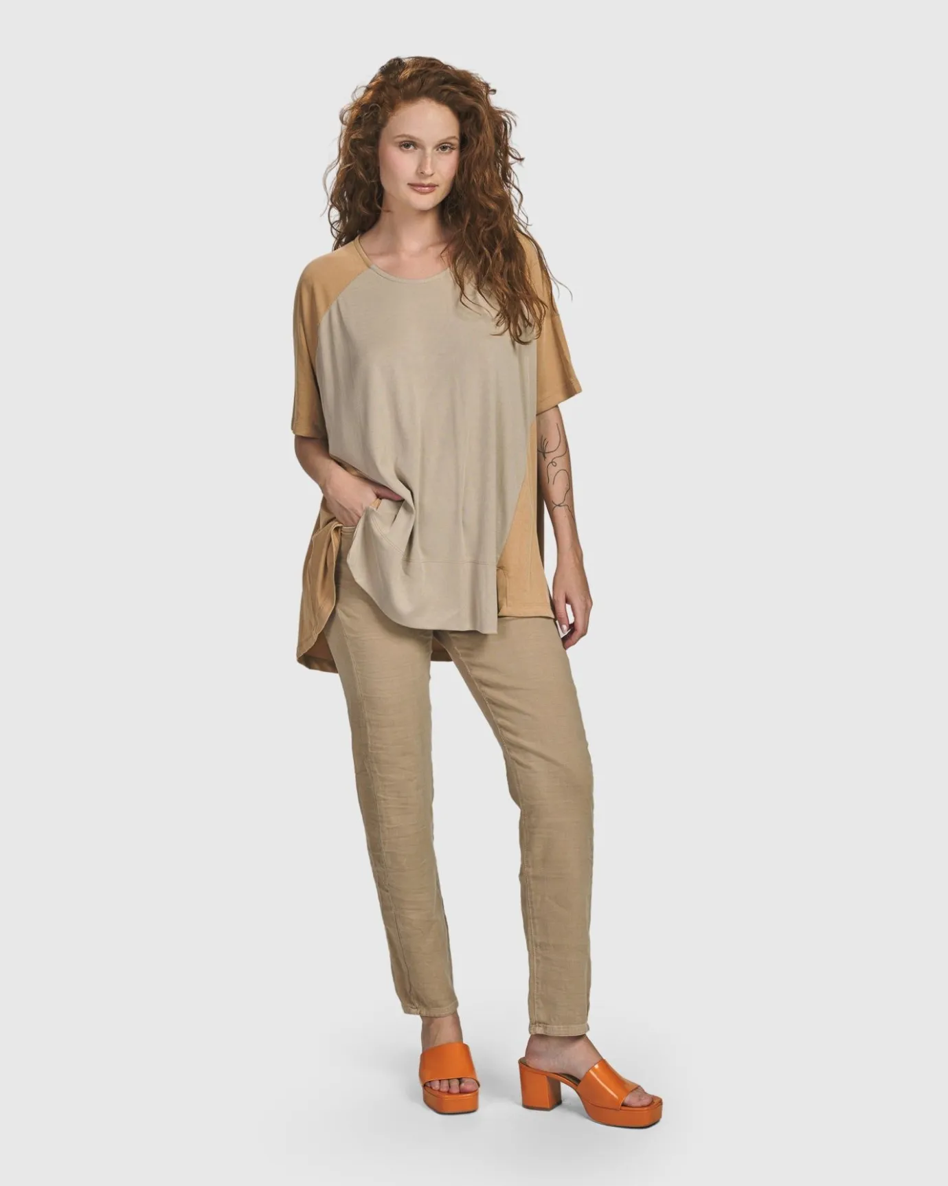 Women Alembika Plus<Oasis Colorblock Trapeze Top, Tan