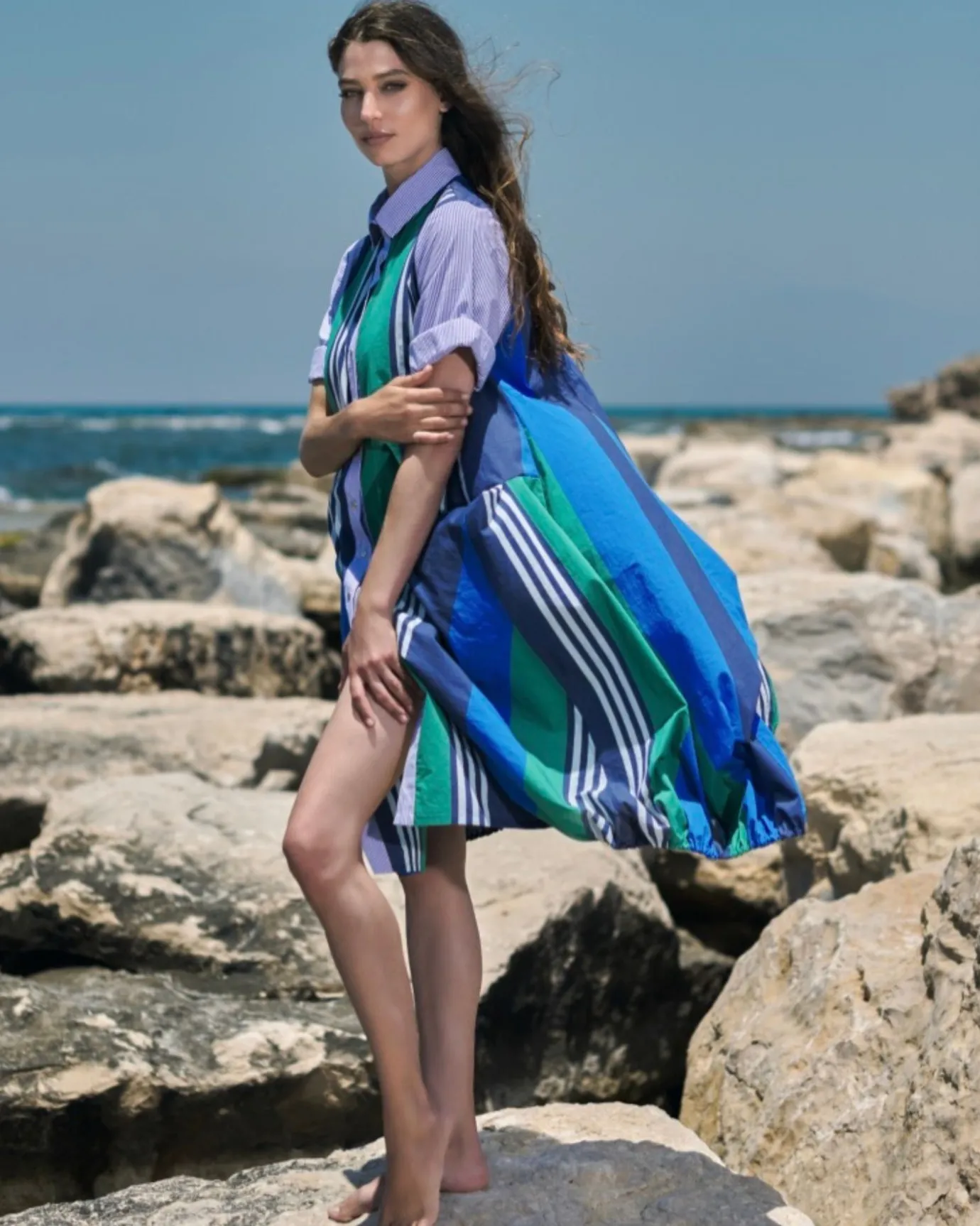 Women Alembika Plus<Ocean Stripe Wonderful Dress, Marine
