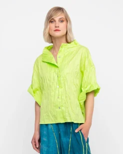 Women Alembika Tops & Tunics<Ozai N Ku Crinkle Funnel Shirt, Lime