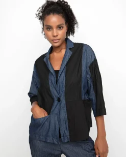 Women Alembika Jackets<Ozai N Ku Crinkle Patch Shirt Jacket, Denim