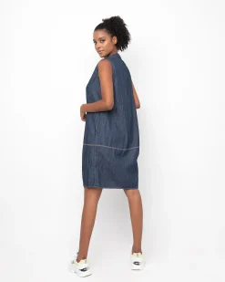 Women Alembika Dresses<Ozai N Ku Crinkle Shift Dress, Denim