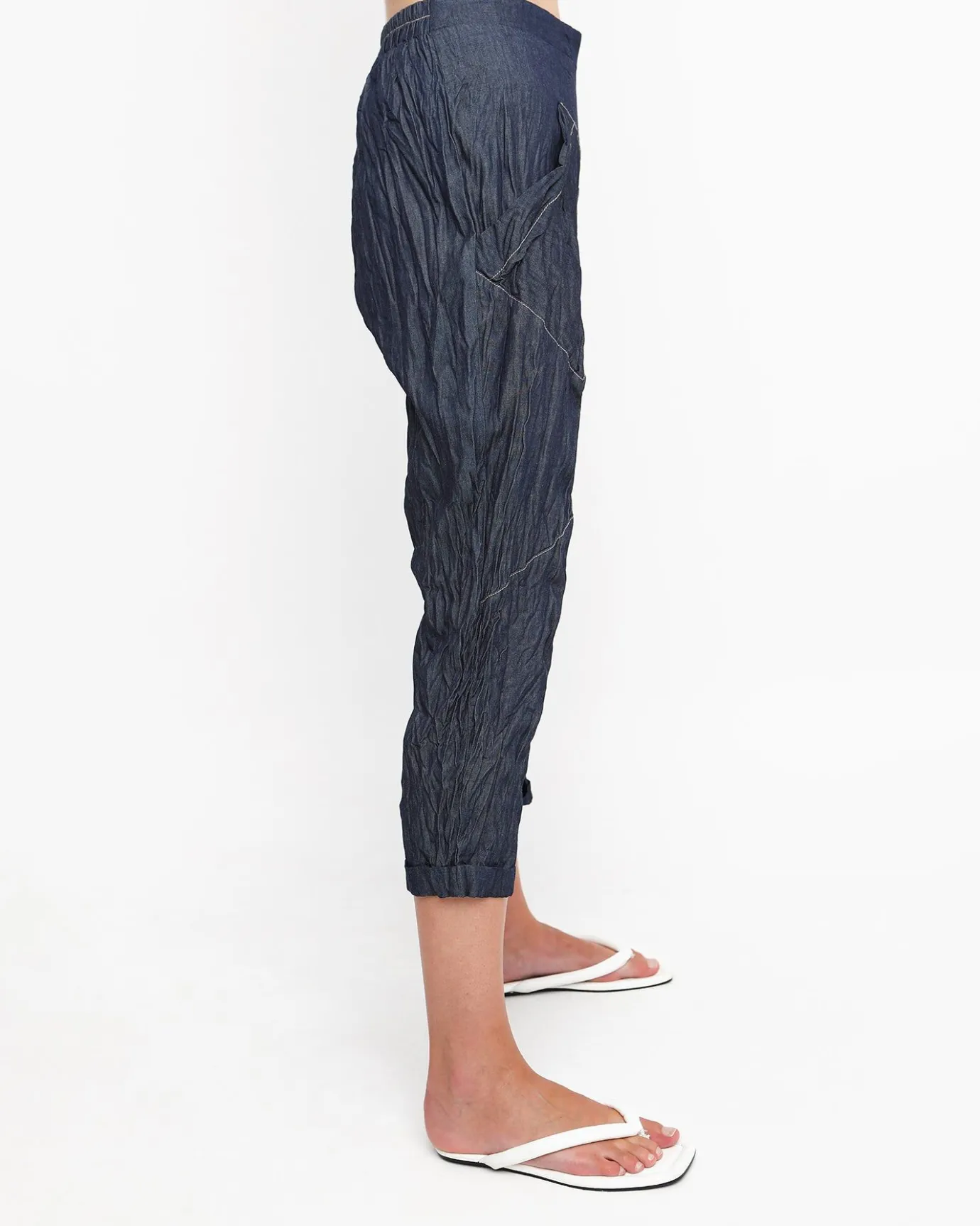 Women Alembika Pants & Skirts<Ozai N Ku Crinkle Stitch Capri Pants, Denim