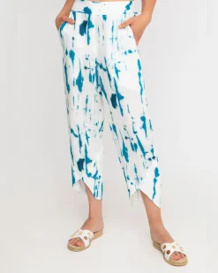 Women Alembika Pants & Skirts<Ozai N Ku Island Linen Tulip Pants, White/Turquoise