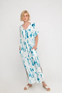 Women Alembika Dresses<Ozai N Ku Island Relaxed Maxi Dress, White/Turquoise