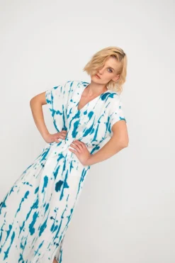 Women Alembika Dresses<Ozai N Ku Island Relaxed Maxi Dress, White/Turquoise
