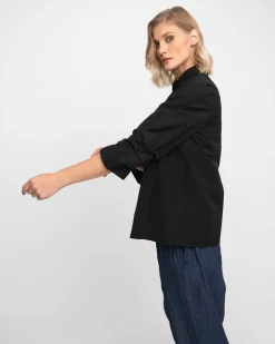 Women Alembika Tops & Tunics<Ozai N Ku Taffeta Scrunch Sleeve Shirt, Black