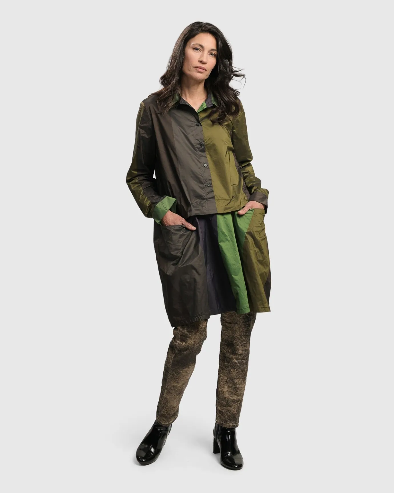 Women Alembika Tops & Tunics<Patio Stones Button Down Tunic Top, Forest
