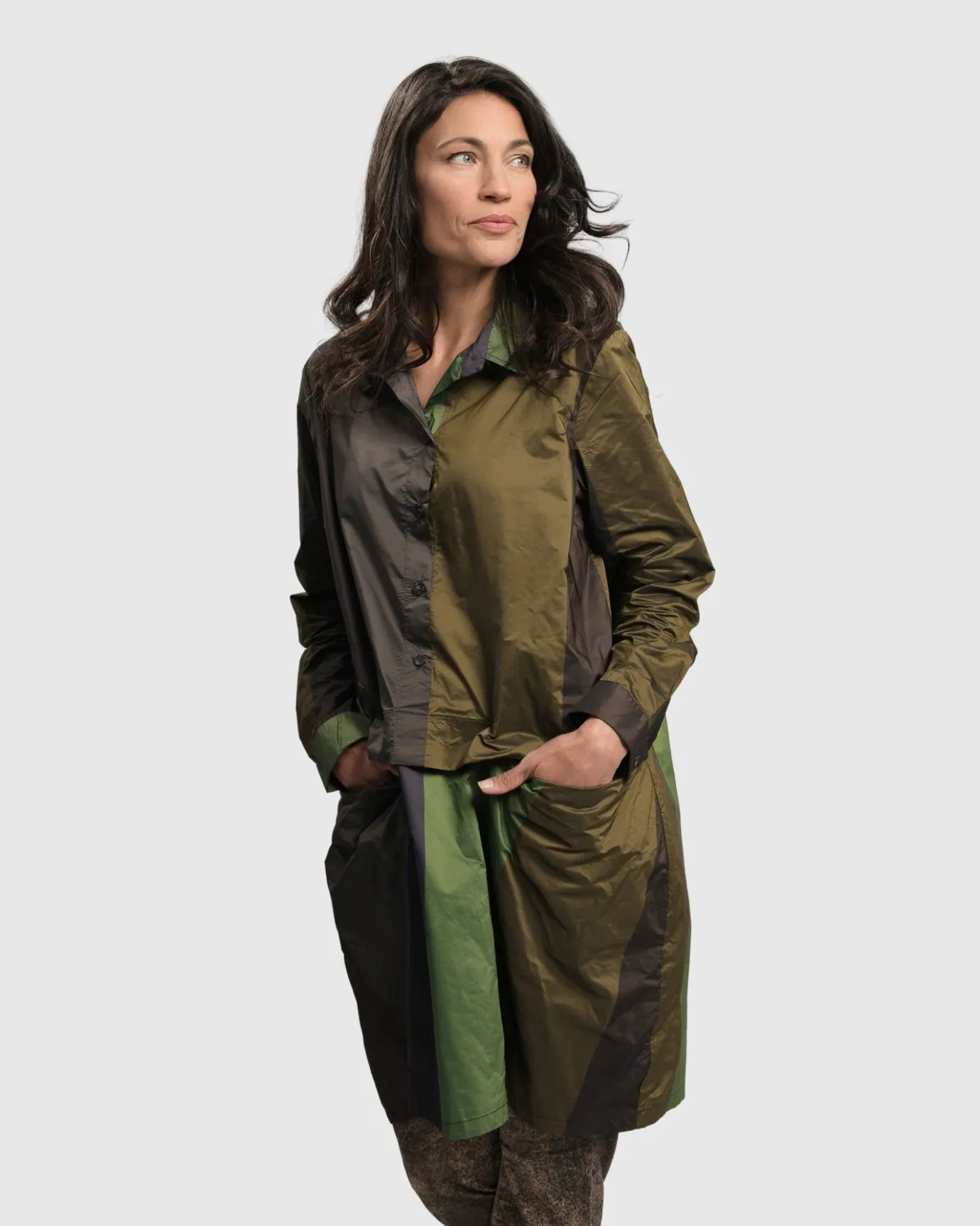 Women Alembika Tops & Tunics<Patio Stones Button Down Tunic Top, Forest
