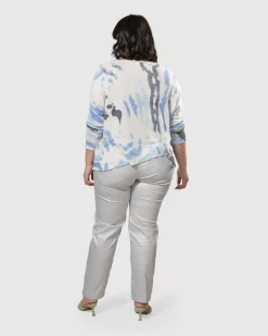 Women Alembika Plus<Pinstripe Iconic Stretch Jeans, Silver/White