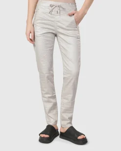 Women Alembika Pants & Skirts<Pinstripe Iconic Stretch Jeans, Pearl/White