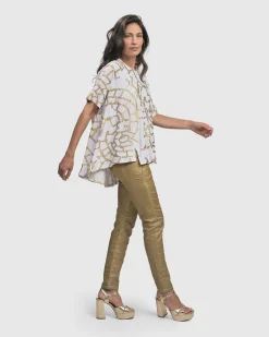 Women Alembika Plus<Pinstripe Iconic Stretch Jeans, Gold
