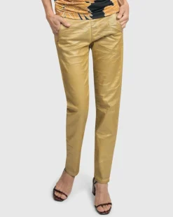 Women Alembika Plus<Pinstripe Iconic Stretch Jeans, Gold
