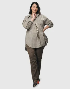 Women Alembika Pants & Skirts<Pinstripe Iconic Stretch Jeans, Brown