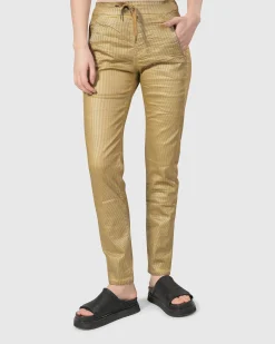 Women Alembika Pants & Skirts<Pinstripe Iconic Stretch Jeans, Gold
