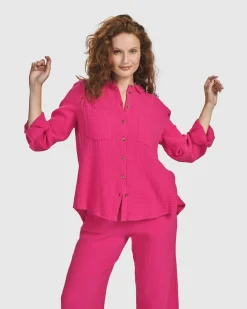 Women Alembika Tops & Tunics<Recreation Button Down Top, Fuchsia