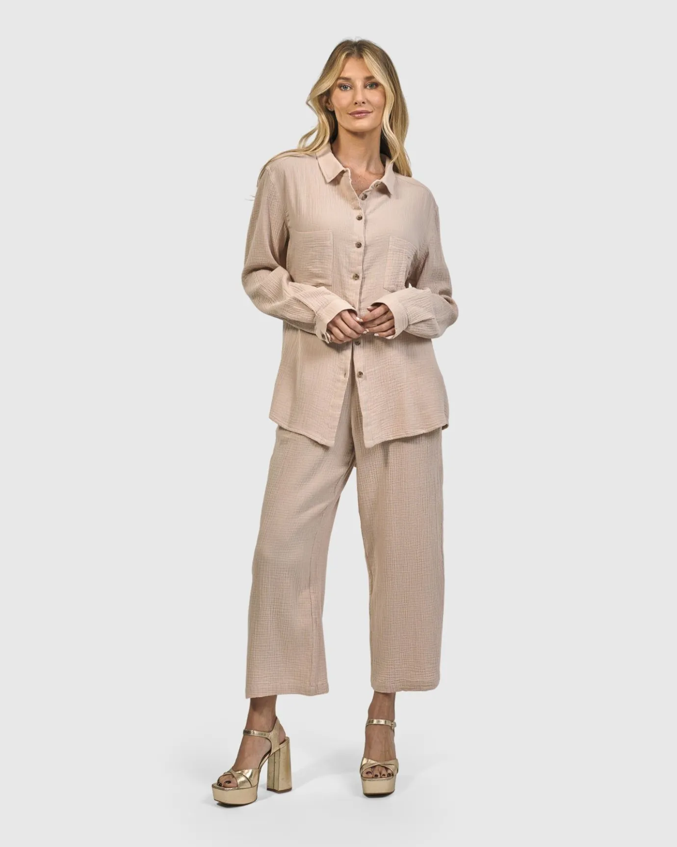 Women Alembika Tops & Tunics<Recreation Button Down Top, Sand