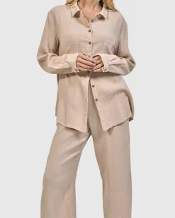 Women Alembika Tops & Tunics<Recreation Button Down Top, Sand