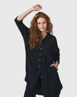 Women Alembika Tops & Tunics<Recreation Shirt Dress, Black