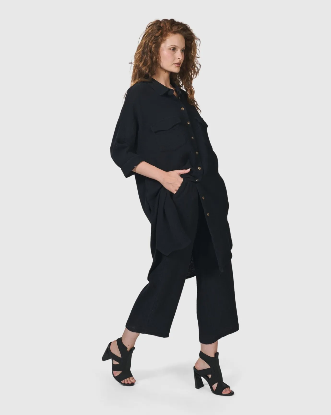 Women Alembika Tops & Tunics<Recreation Shirt Dress, Black