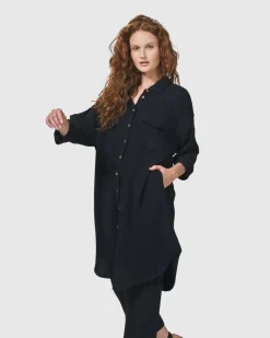 Women Alembika Tops & Tunics<Recreation Shirt Dress, Black