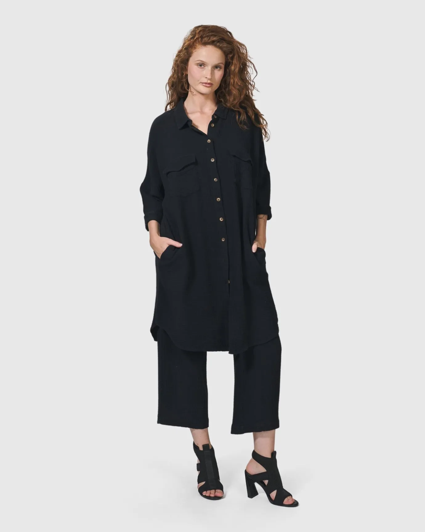 Women Alembika Tops & Tunics<Recreation Shirt Dress, Black