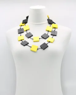 Women Alembika Accessories<Recycled Wood Square Beads Necklace, Black/Yellow