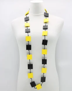 Women Alembika Accessories<Recycled Wood Square Beads Necklace, Black/Yellow