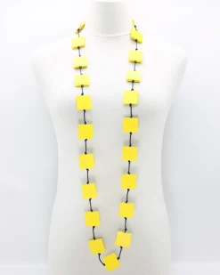 Women Alembika Accessories<Recycled Wood Square Beads Necklace, Yellow