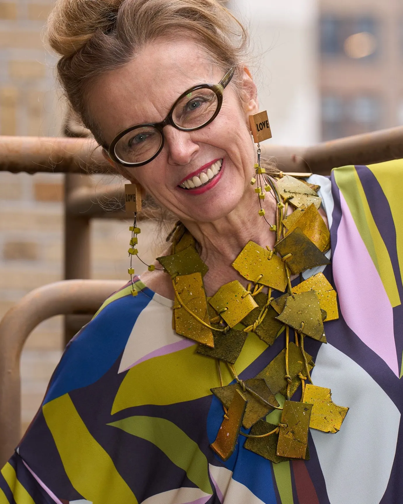 Women Alembika Accessories<3-Strand Recycled Leather Necklaces - Hand Painted Yellow Graffiti