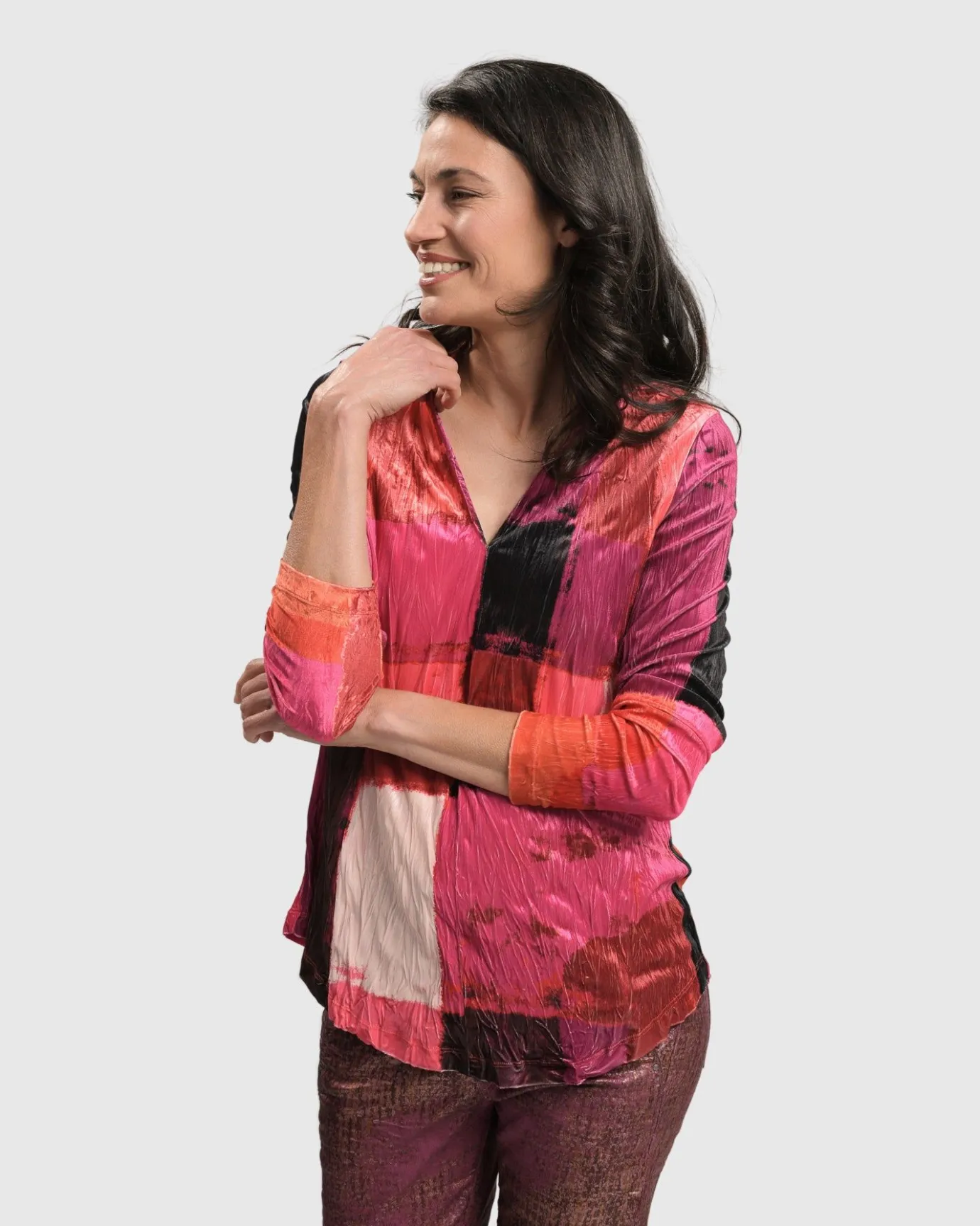 Women Alembika Tops & Tunics<Sunset Strip V Neck Pullover, Magenta