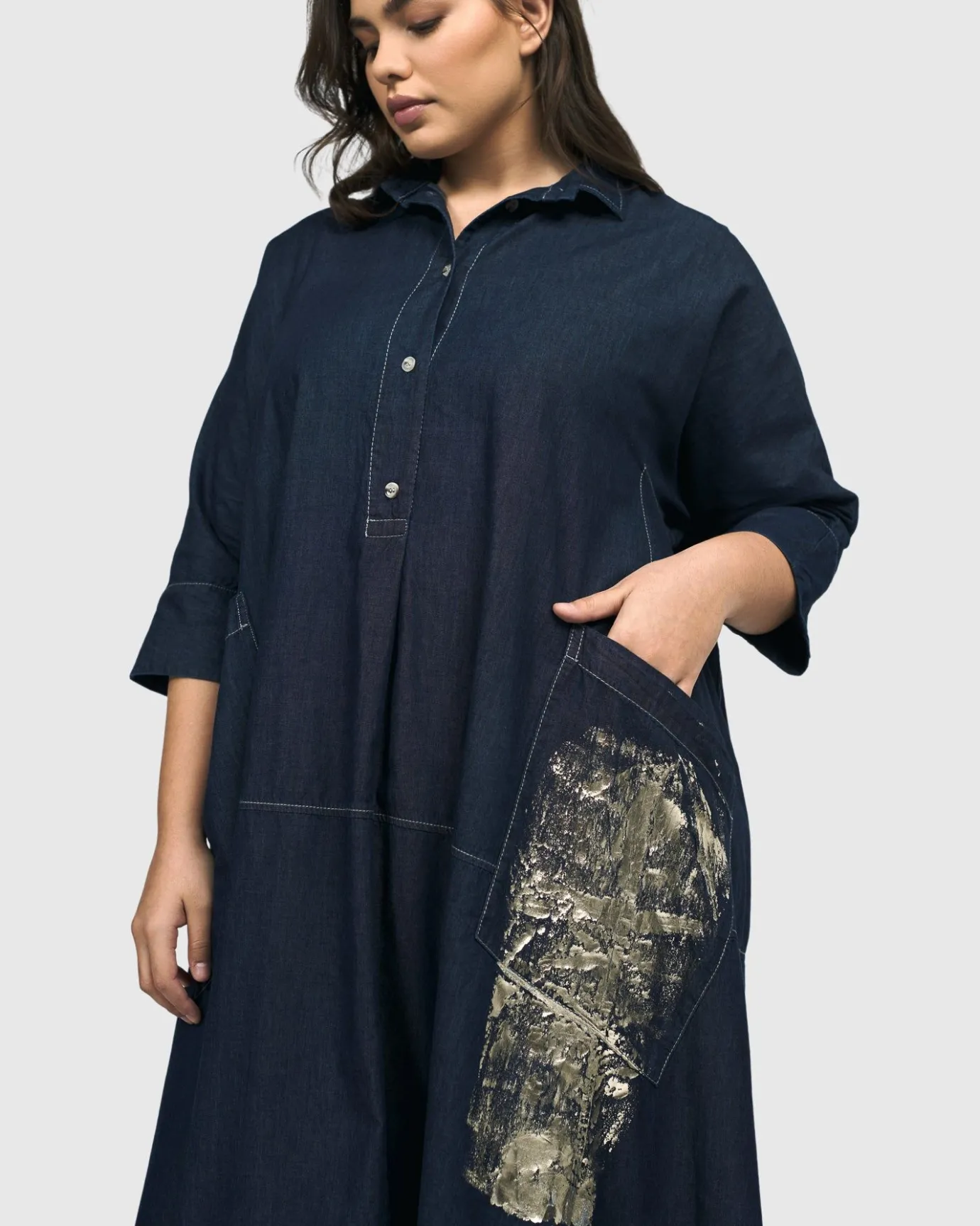 Women Alembika Plus<Tacoma Trapeze Dress, Denim