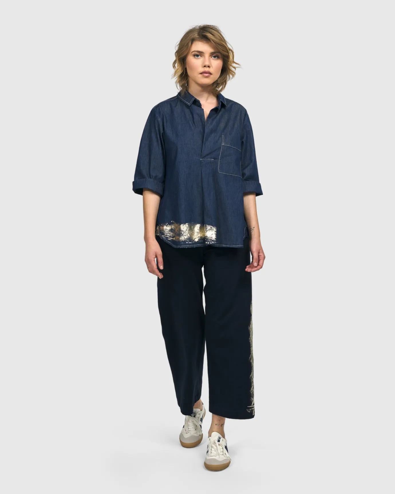Women Alembika Plus<Tallahassee Popover Blouse, Denim