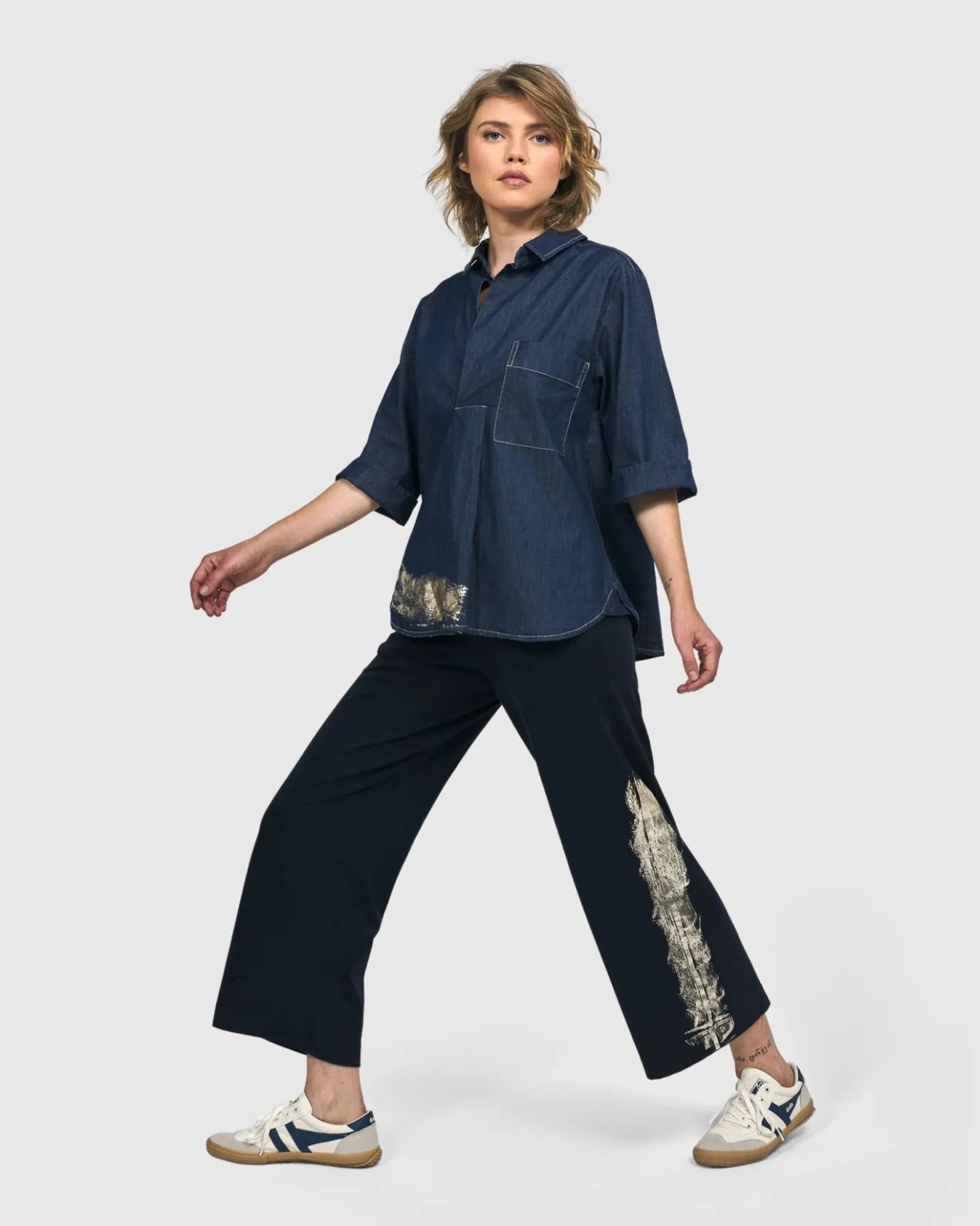 Women Alembika Plus<Tallahassee Popover Blouse, Denim
