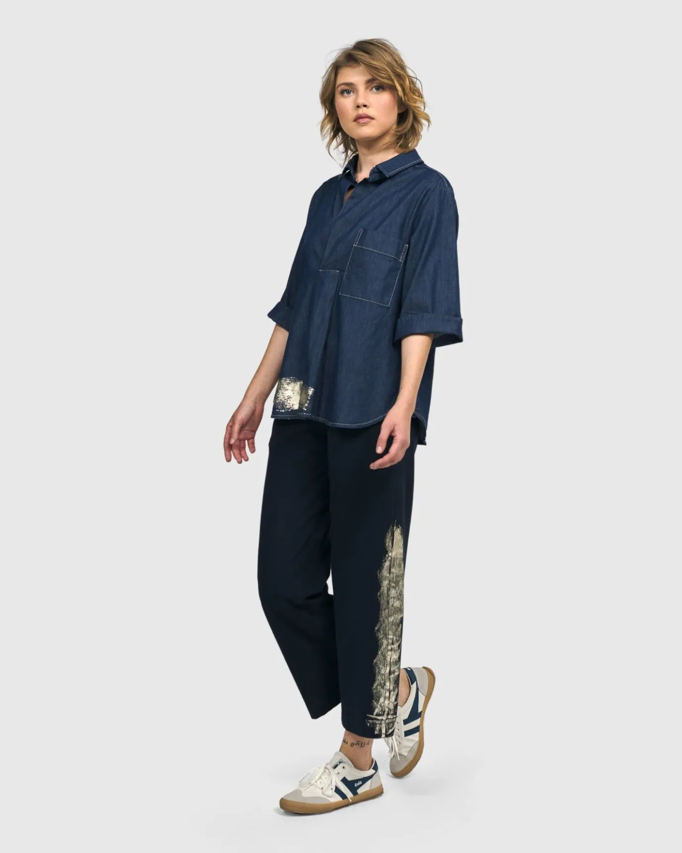 Women Alembika Plus<Tallahassee Popover Blouse, Denim
