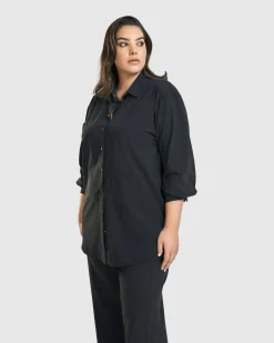 Women Alembika Plus<Trinity Button Down Shirt, Black