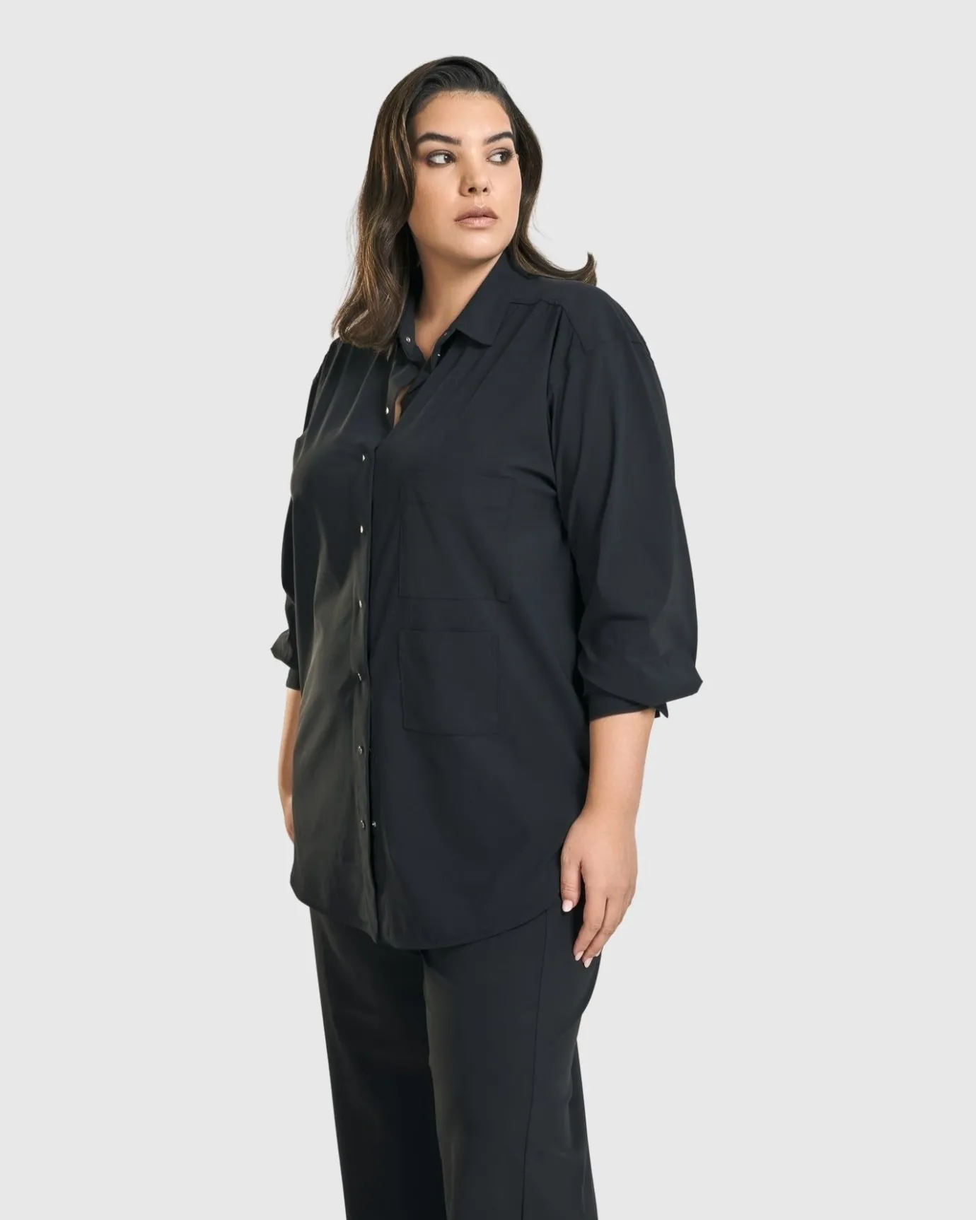 Women Alembika Plus<Trinity Button Down Shirt, Black