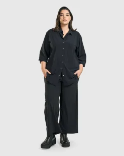 Women Alembika Tops & Tunics<Trinity Button Down Shirt, Black