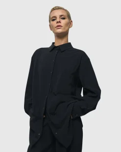 Women Alembika Tops & Tunics<Trinity Button Down Shirt, Black