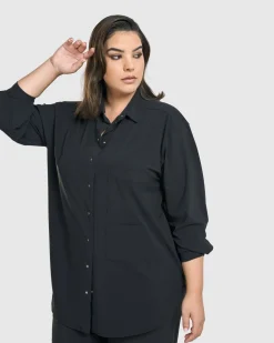 Women Alembika Tops & Tunics<Trinity Button Down Shirt, Black