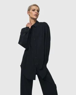 Women Alembika Tops & Tunics<Trinity Button Down Shirt, Black